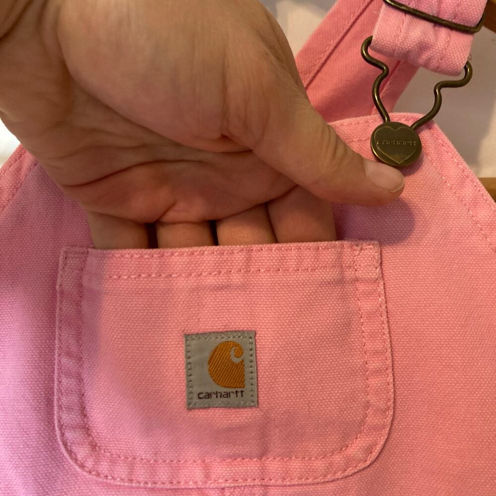 Carhartt Toddler Girls Pink Lemonade Plaid Flannel Lined Canvas Bib Overalls - Picture 4 of 12